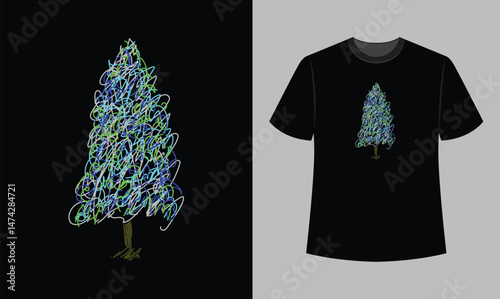 Christmas tree illustration t shirt design. t shirt design concept