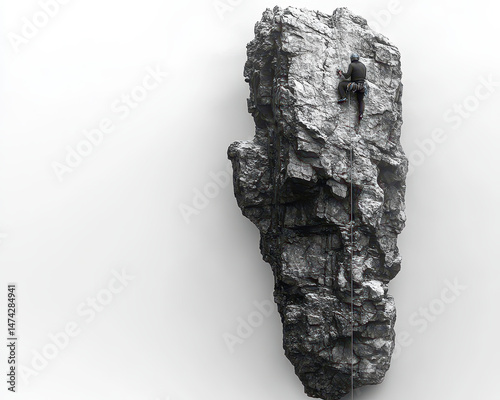 Obraz na płótnie Image of a Climber Scaling Isolated Rock Formation Against White Background Depicting Extreme Outdoor Adventure w salonie