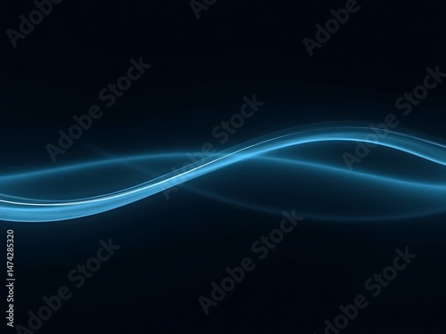 This abstract creation features a smooth, flowing wave of bright blue light with a three-dimensional glowing quality, contrasted by a dark blue or black background.