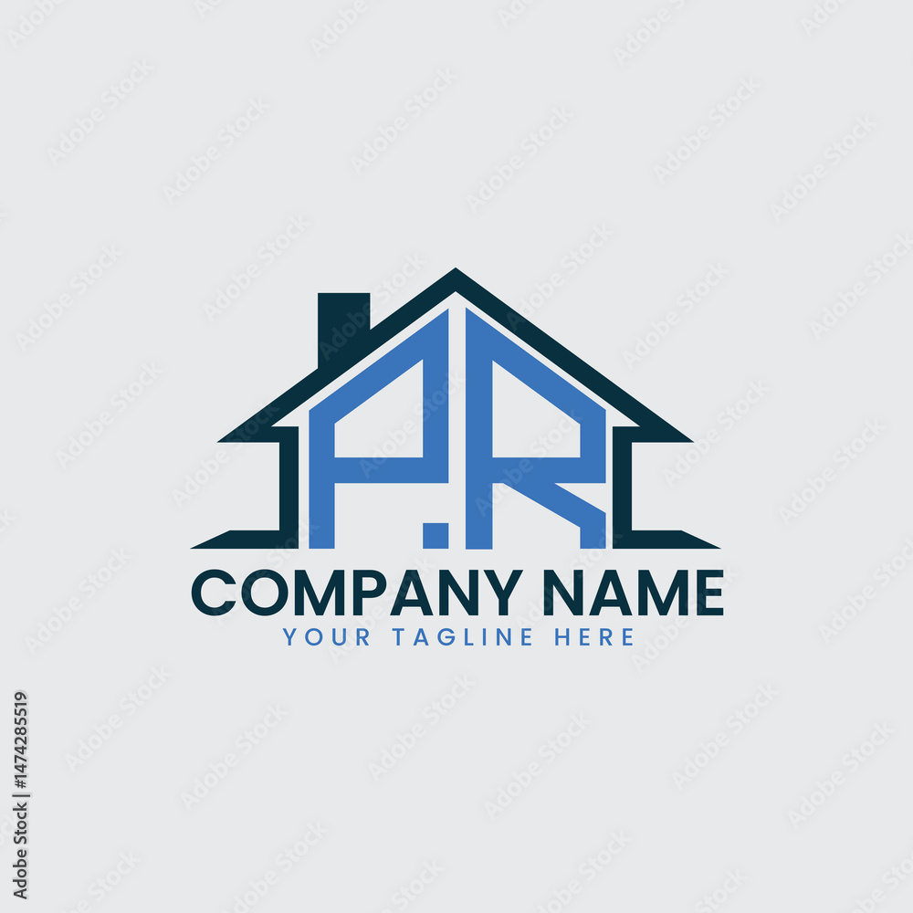 Fototapeta premium Modern Real Estate Logo with House Roof Icon and Custom Letter Monograms