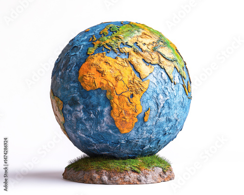 Obraz na płótnie Earth model with detailed textures isolated on white background, emphasizing continents and oceanic features w salonie