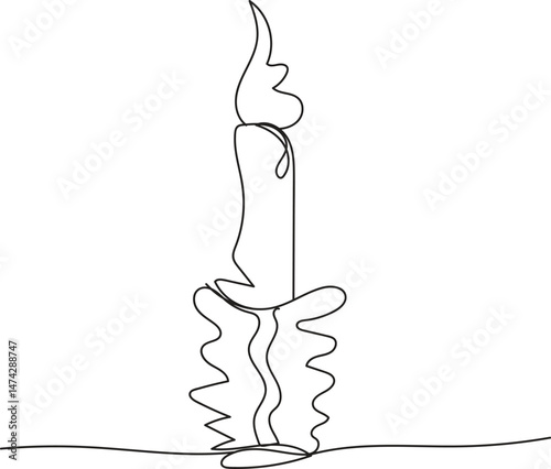 Single Line Drawing of a Lit Candle on a Wavy Base