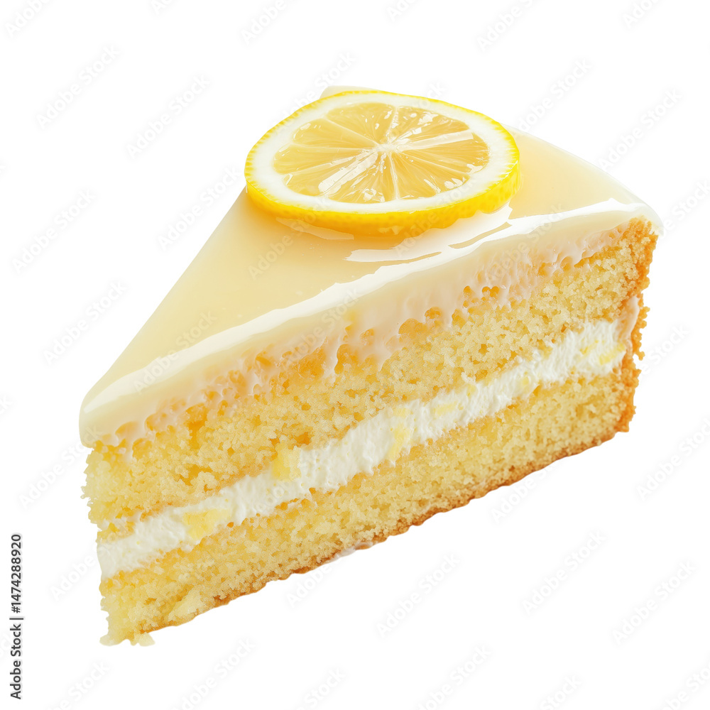 piece of cake with lemon isolated on transparent background