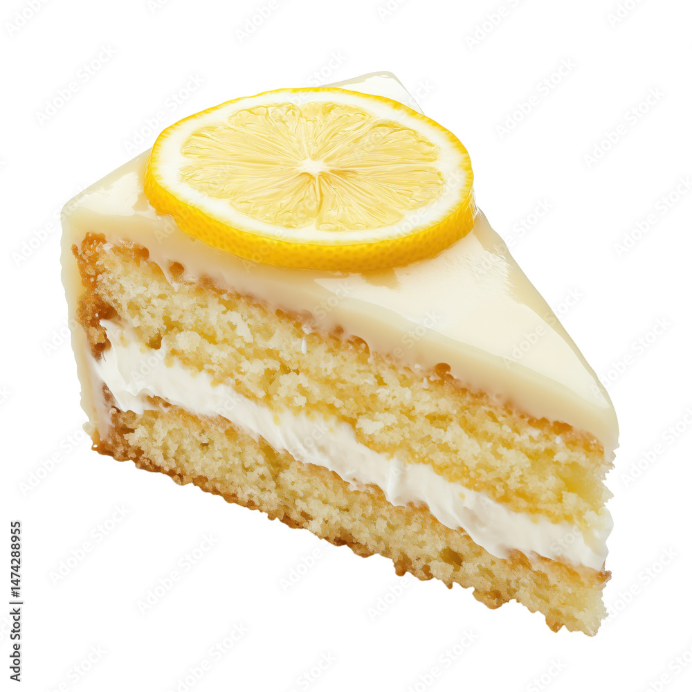 piece of cake with lemon isolated on transparent background