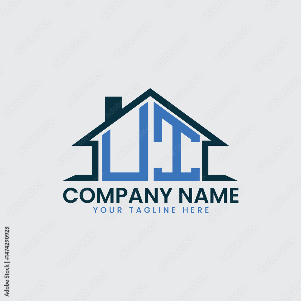Fototapeta premium Modern Real Estate Logo with House Roof Icon and Custom Letter Monograms