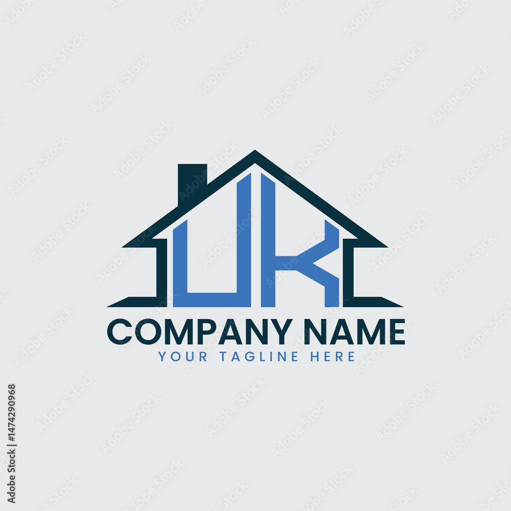 Fototapeta premium Modern Real Estate Logo with House Roof Icon and Custom Letter Monograms