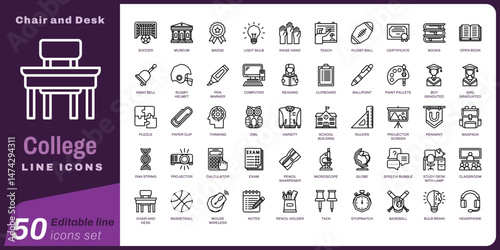 50 set_college icon_chair and desk 