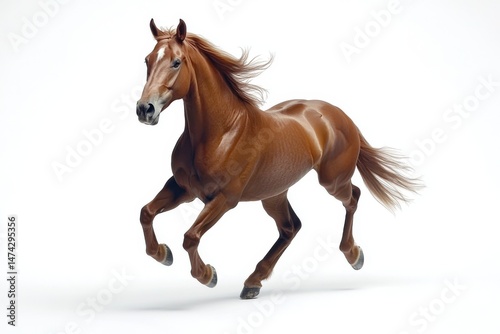 running brown horse isolated on white background 
