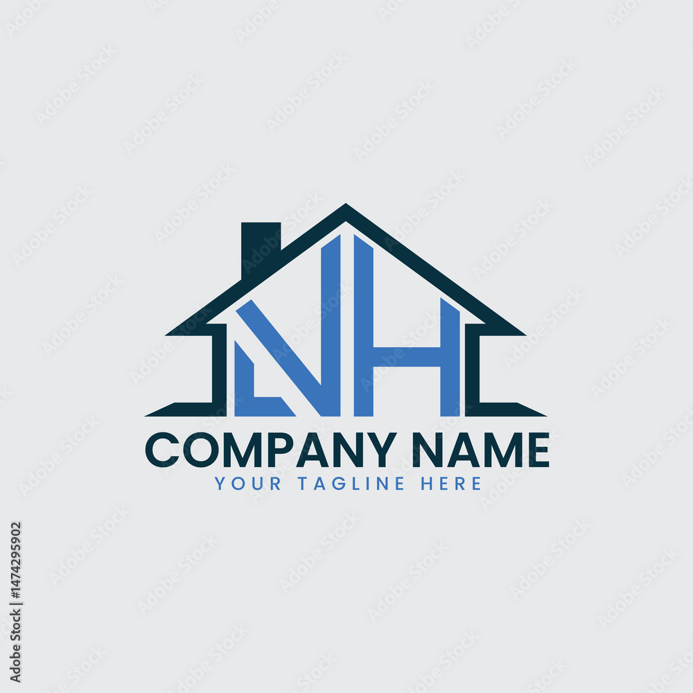 Fototapeta premium Modern Real Estate Logo with House Roof Icon and Custom Letter Monograms