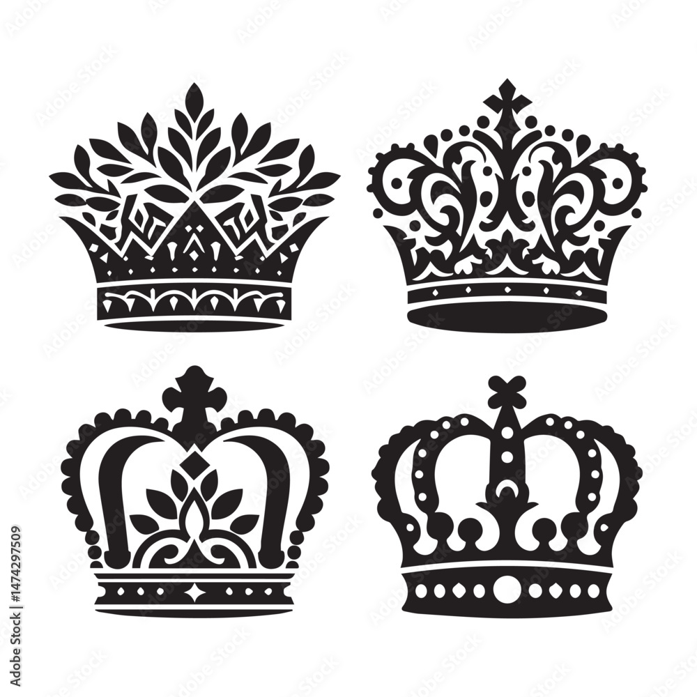 Fototapeta premium Classic Crown Silhouettes for Royal Design 