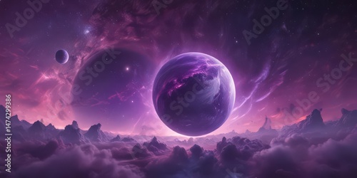 Ethereal sphere amidst swirling purple nebula clouds  Cosmic scene ,  dark,  illustration