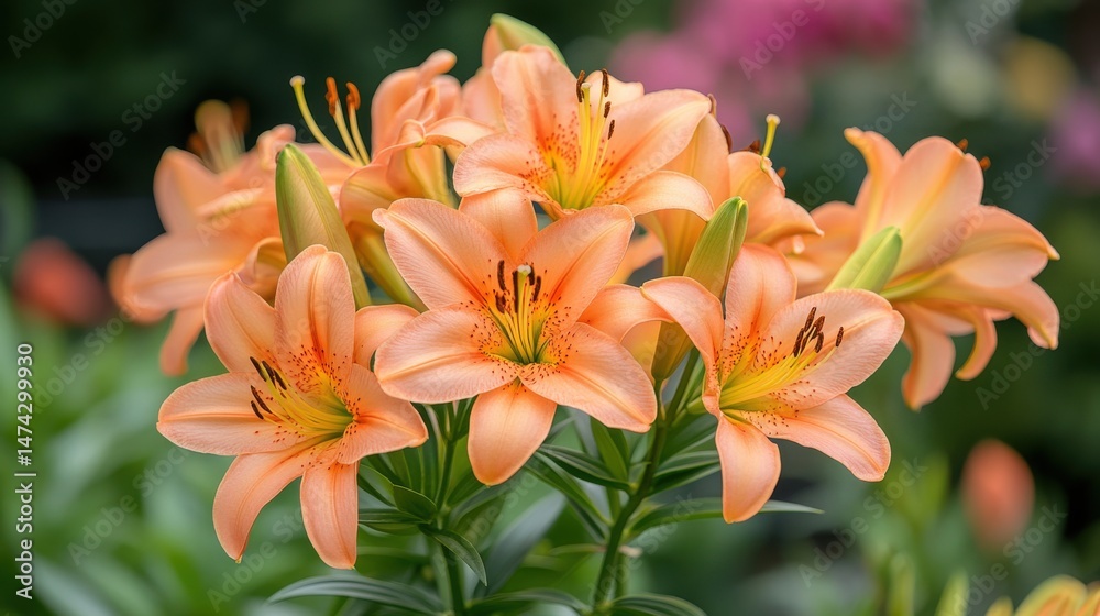 Peach Lilies in Full Bloom Close Up Peach Lilies in Full Bloom Close Up