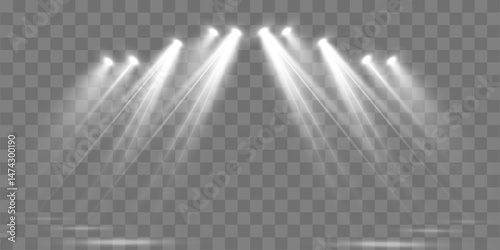Abstract Light Beam with Spotlight Effect – Transparent Bright Stage Lighting for Club Concert or Party Illustration, Vector Glowing Light Elements for Entertainment Design