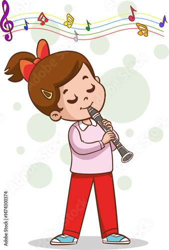 vector drawing of children playing clarinet