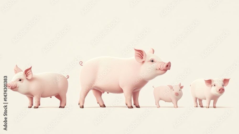 Engaging pig growth chart showing development from piglets to adults with size and weight. Engaging pig growth chart showing development from piglets to adults with size and weight.