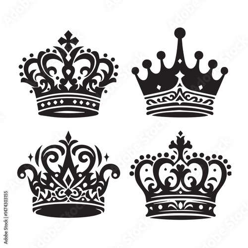 Elegant Crown Icons on White Background
