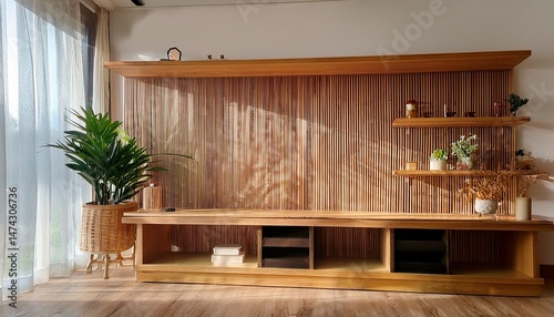 wooden showcase in the room modern and decent room decoration