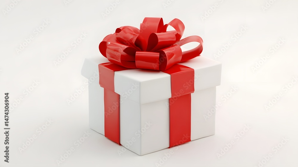 Fototapeta premium Festive 3D Cartoon Gift Box with Big Red Ribbon for Holiday and Celebration Surprises