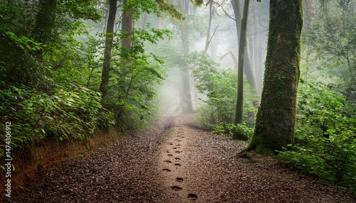 animal paw prints trail down a misty forest path beckoning adventurers to follow the mysterious journey hidden within the foliage