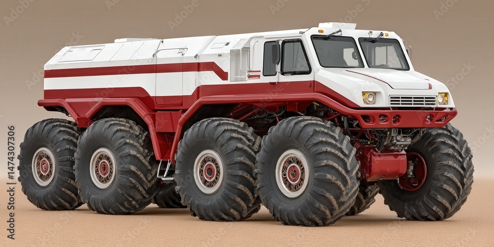 Obraz premium Powerful off-road vehicle showcasing advanced engineering capabilities with oversized tires designed for extreme terrains and challenging conditions displaying rugged durability and strength