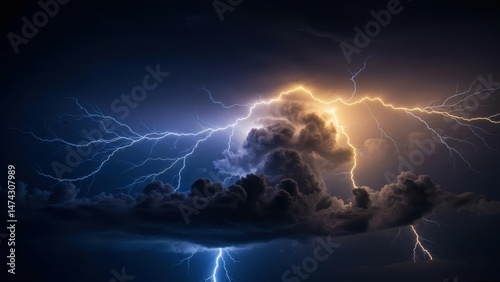 Dramatic photo of lightning striking in a night sky.