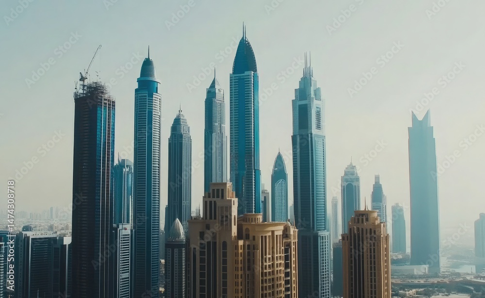 Fototapeta premium Cityscape of High Rise Skyscrapers in Dubai, United Arab Emirates
