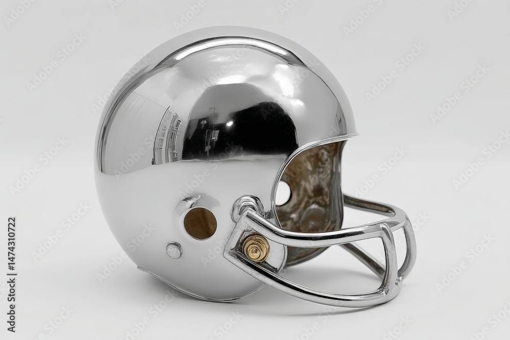Fototapeta premium Shiny silver football helmet displayed on a neutral background