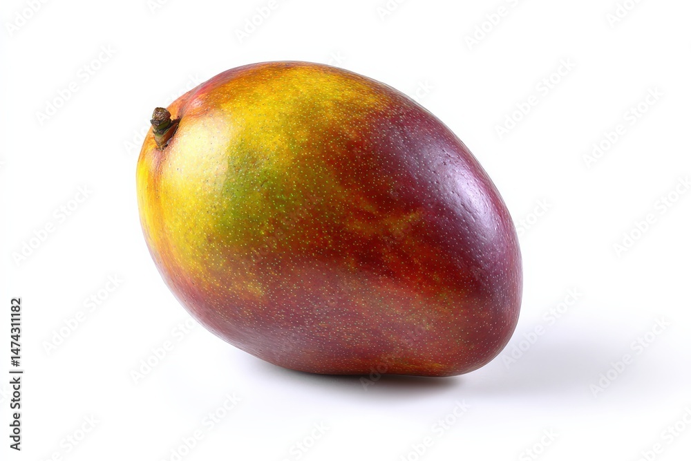A single ripe mango, vibrant hues of red and yellow. A single ripe mango, vibrant hues of red and yellow.