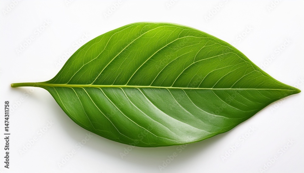 Obraz premium vibrant green leaf isolated on white background showcasing freshness and natural texture