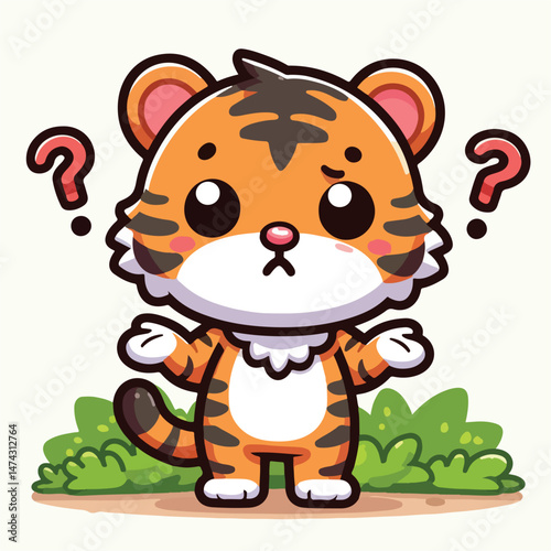 cute tiger confused cartoon vector icon illustration