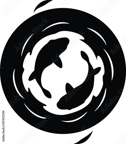 Circular Ripple with Koi Fish – Serene Water-Inspired Line Art