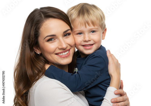 Loving mother holding her son isolated on transparent background