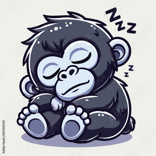 Cute Gorilla Baby Sleeping Cartoon Vector Icon Illustration 