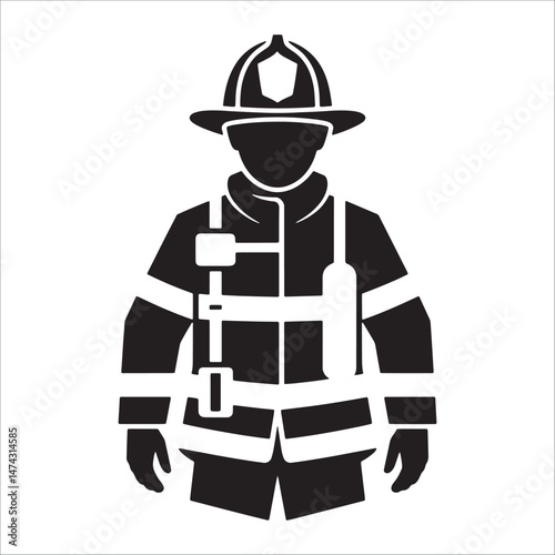 Firefighter silhouette icon in uniform and helmet illustration for emergency safety service concept.