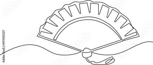 Folding Fan One Line Drawing, Continuous one line fan Isolated vector Illustration.