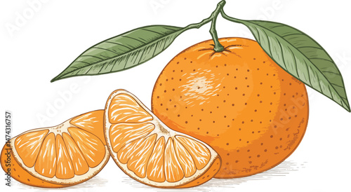 Mandarin with Mandarin slice in white background vector design, Mandarin illustration vector design