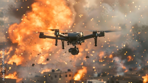 Military Soldier Operating Drone in Desert Combat Zone