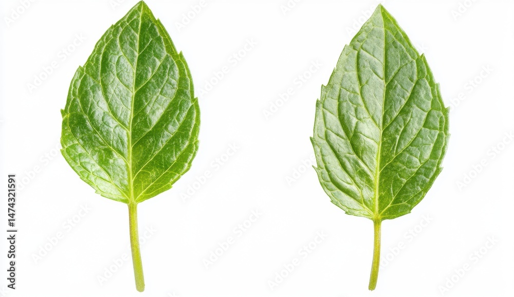 Fototapeta premium Two Green Leaves on White Background