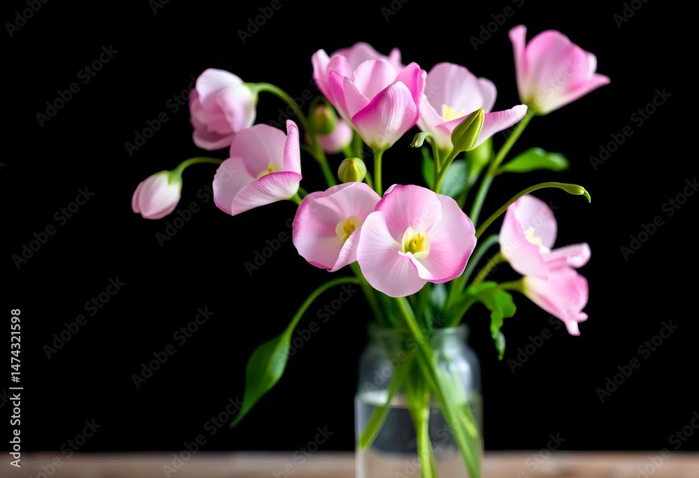 Obraz premium Delicate sweet peas in a tiny vase, dark backdrop, home decor, bloom