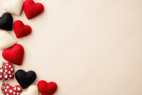 Colorful hearts arranged on soft background, perfect for love
