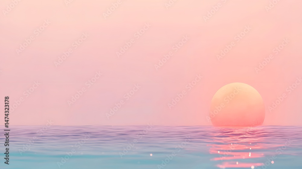 Pink and Orange Sunset Over Calm Ocean Horizon Pink and Orange Sunset Over Calm Ocean Horizon