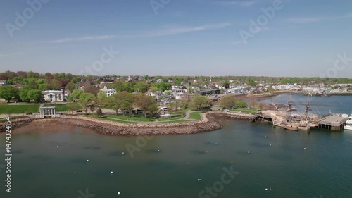 Wallpaper Mural Long aerial clip of Plymouth, Massachusetts coastline with Mayflower II and Plymouth Rock, 4K Torontodigital.ca