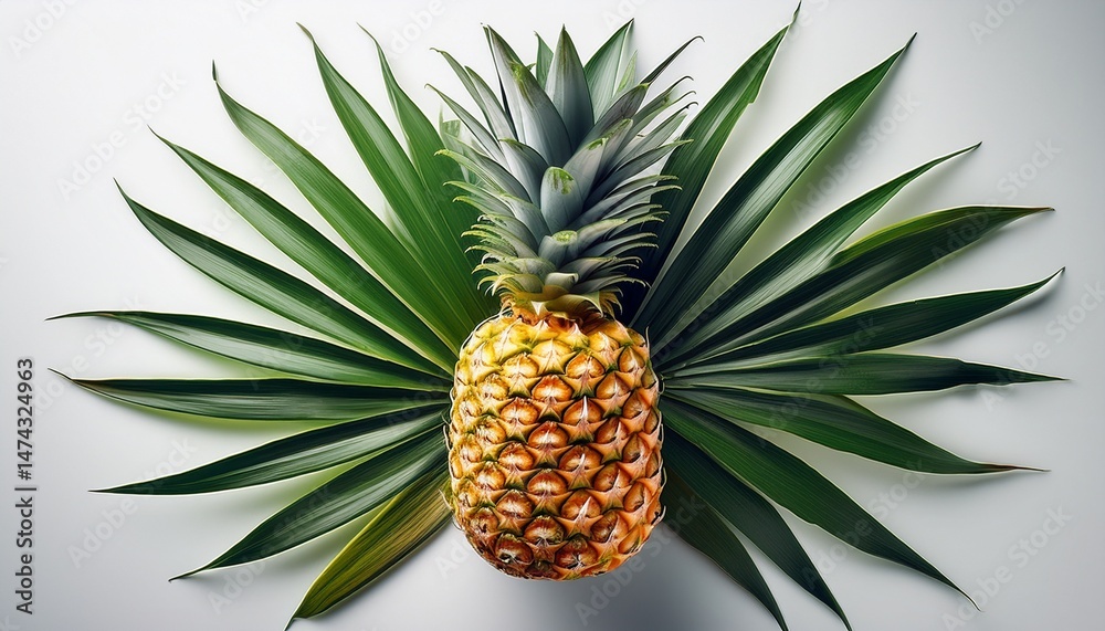 fresh ripe pineapple with vibrant green leaves and unique texture on white background fresh ripe pineapple with vibrant green leaves and unique texture on white background