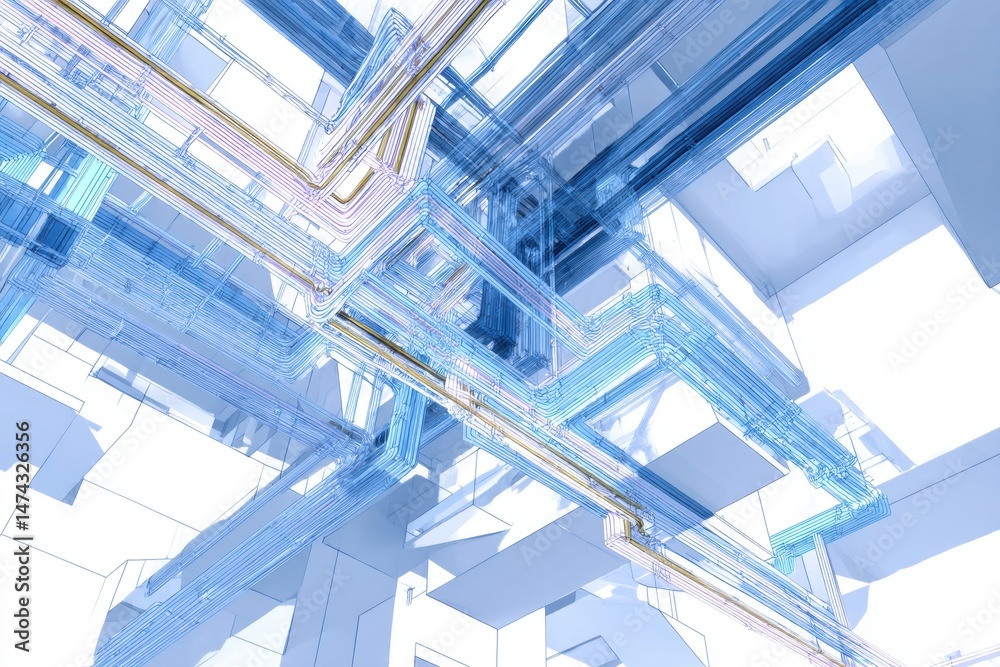 Obraz premium Detailed Architectural Blueprint of a Modern Skyscraper with Intertwined Structural Elements