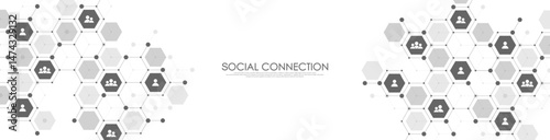 Social network communication concept. Global network connection abstract background. Horizontal header web banner. Internet technology. Business. Science. Vector illustration