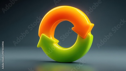 Green and orange 3d object illustrating the concept of closing the loop and finishing with feedback or follow-up