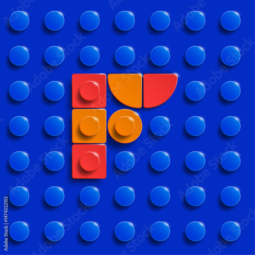 Colorful letters of alphabet from building bricks on blue brick background. blue background. 3d letters . Realistic letters