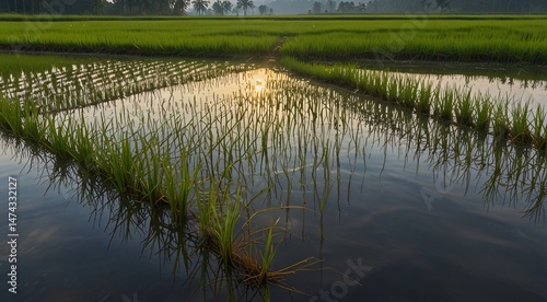 rice field at sunset