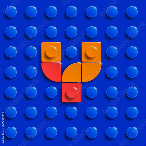 Colorful letters of alphabet from building bricks on blue brick background. blue background. 3d letters . Realistic letters