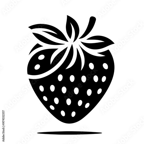 Strawberry with Leaves Silhouette for Fruit and Freshness Design